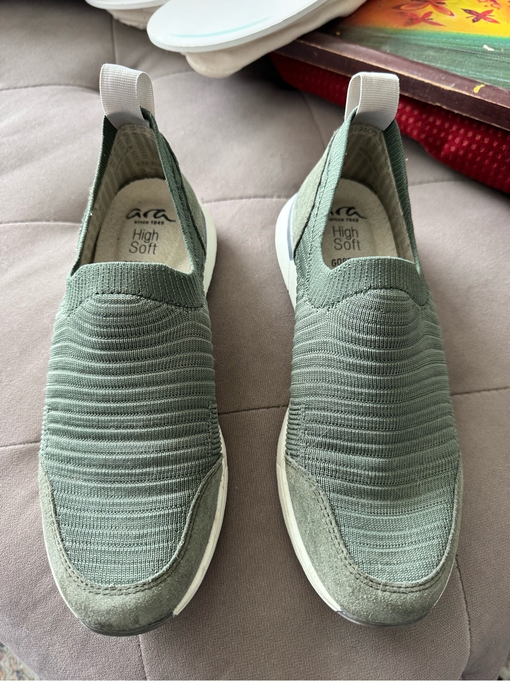 Ara Waterproof Sage Green Slip-On High Soft Knit Sneakers